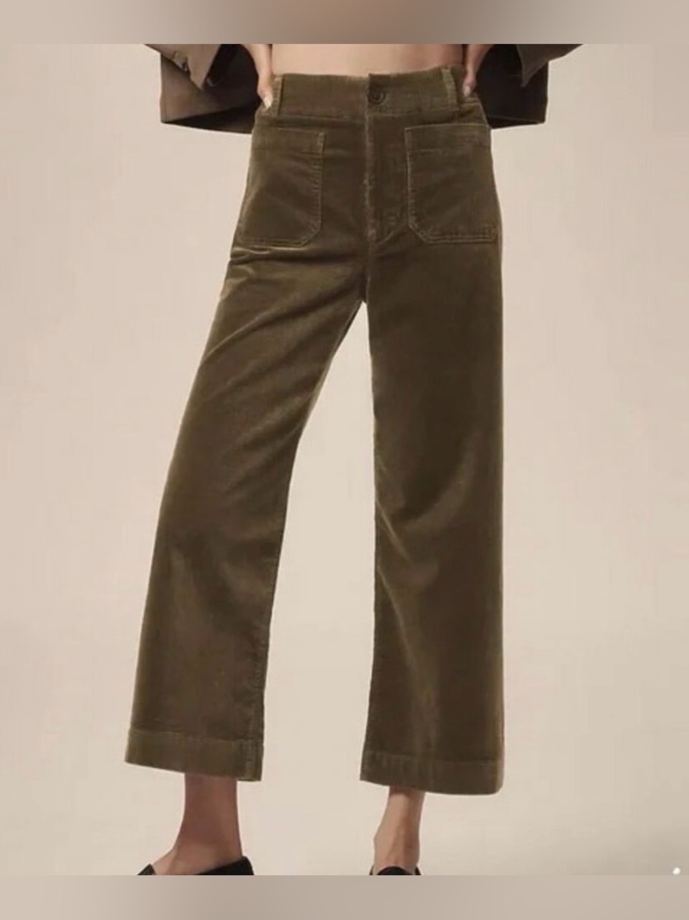 Anthropologie MAEVE The Colette corduroy pants cropped sz 23 olive green EUC